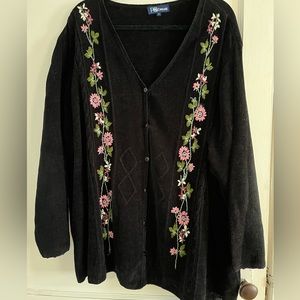 Floral Embroidered Black Sweater